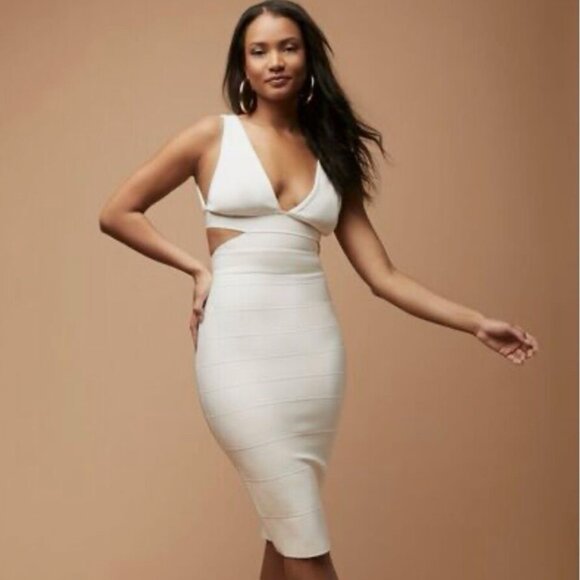 HERVE LEGER FOREVER 21 Bandage White Midi Dress with‎ cutouts Sz Medium NWOT - Picture 1 of 7